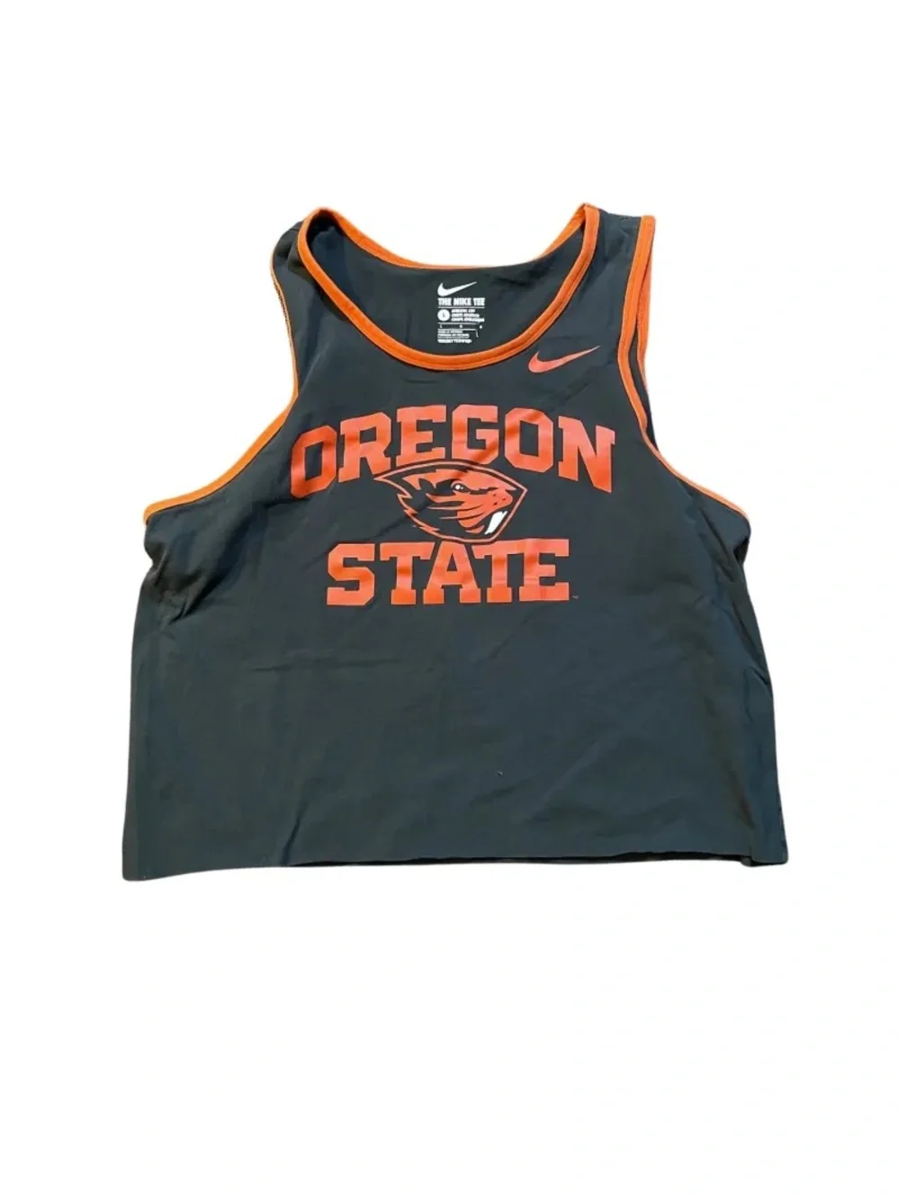 Nike Black Crop Tank with Orange Oregon State Graphics